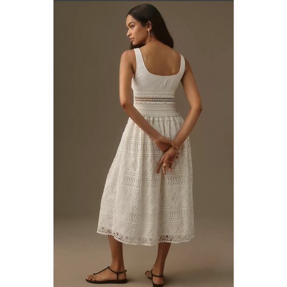 NWT Vineet Bahl Scoop-Neck White Lace Midi Dress - Large - Picture 2 of 4